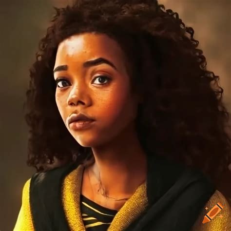 Hufflepuff Student With Hazel Eyes And Freckles At Hogwarts During