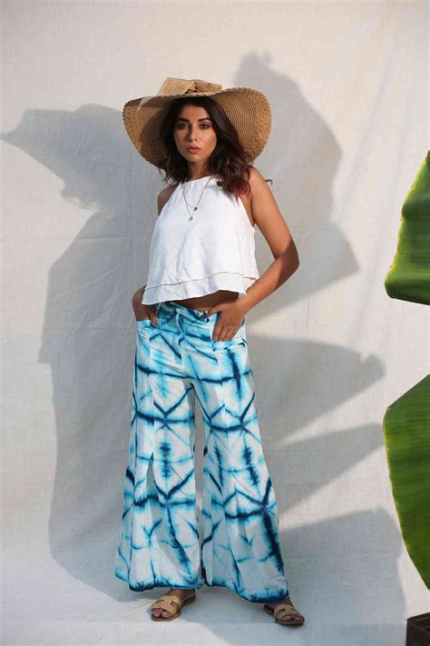 Blue And White Bell Bottom Pants