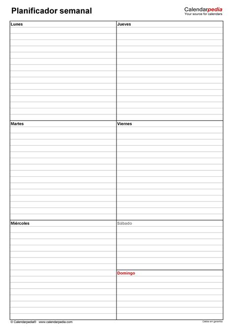 Planificadores Semanales En Word Excel Y Pdf
