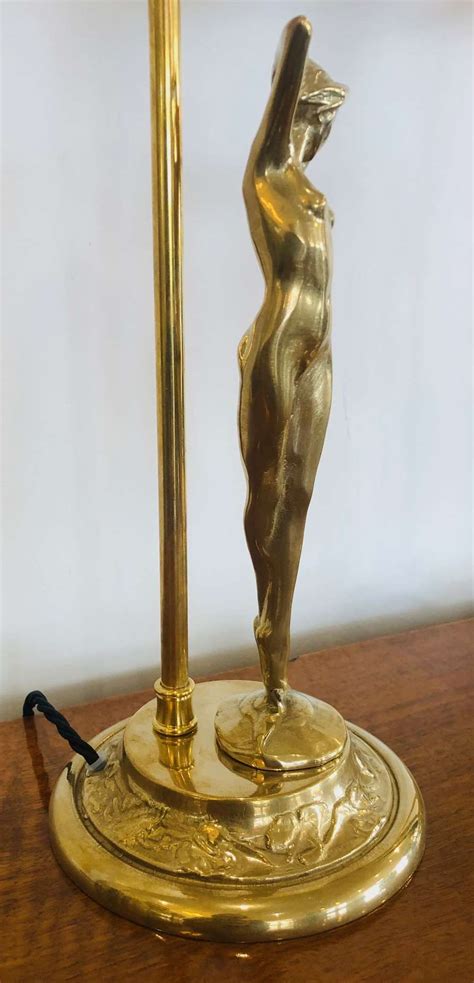 A Pair Of Vintage Solid Brass German Nude Lamps With Pate De Verre