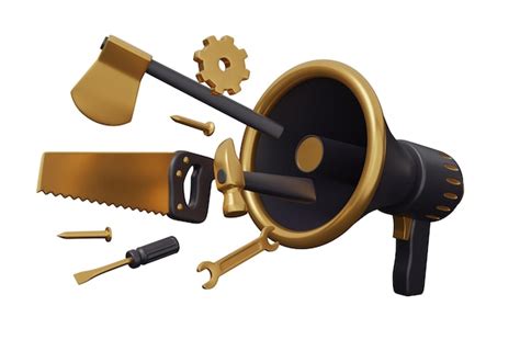 Premium Photo Construction Tools Megaphone Gold 3d Render