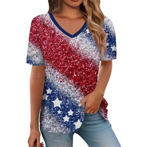 Tqwqt American Flag Shirt Women 4th Of July Tee Shirt Loose Patriotic T Shirts Short Sleeve