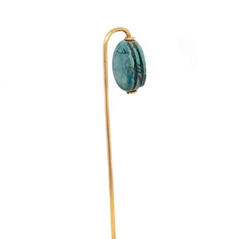 Antique Egyptian Revival Faience Scarab And 14k Gold Stick Pin For Sale