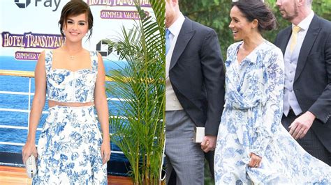 Selena Gomez And Meghan Markle Wore The Same Oscar De La Renta Print