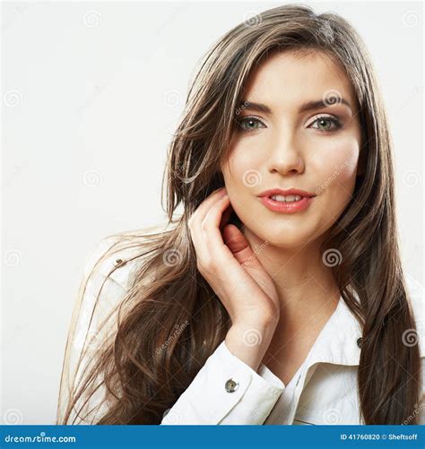 Beauty Woman Face Close Up Portrait Young Female Model Poses Stock