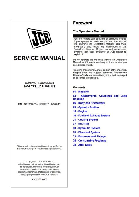 Service Manual JCB 8026 CTS JCB 30PLUS Compact Excavator