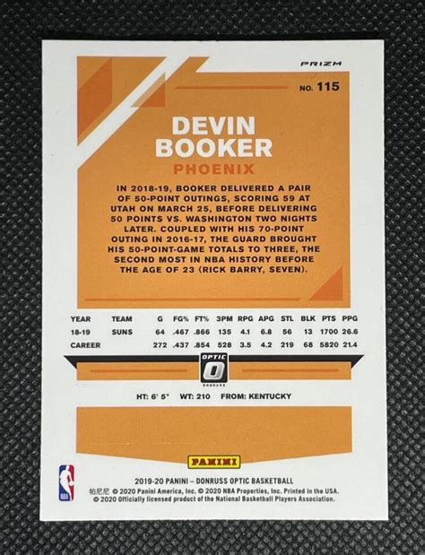 2019 20 Panini Donruss Optic Devin Booker Purple Shock Prizm 115 EBay