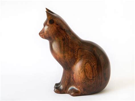 Wooden Cat Statue Wooden Cat Figurine Wood Carving Hand Wood Carving