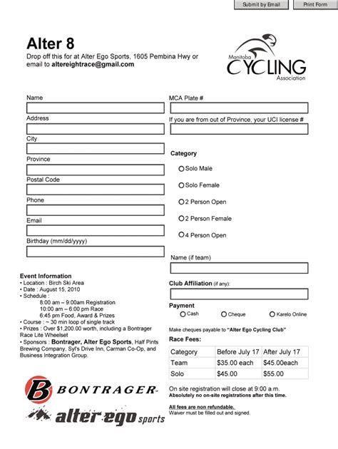 Alter 8 Entry And Waiver Form Manitoba Cycling Association Fill Out