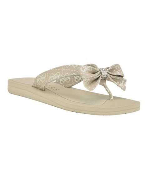 Guess Tuta Low Embellished Bow Molded Flip Flops In White Lyst