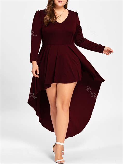 [ 50 Off ] 2018 Plus Size Long Sleeve Cocktail Dress In Wine Red 2xl