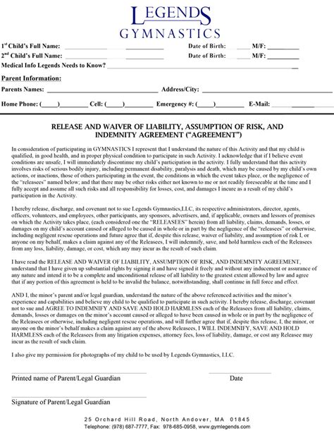 Gym Waiver Form Template