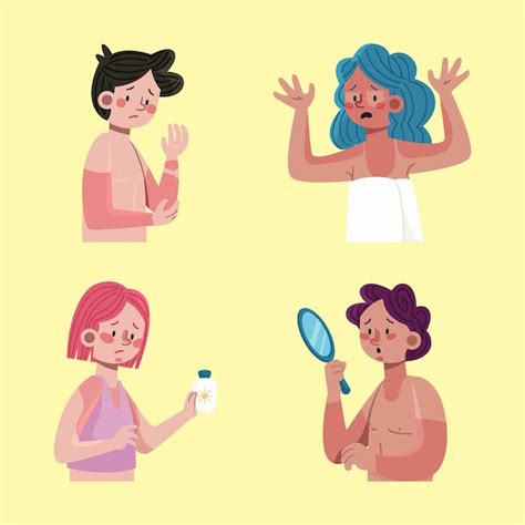 Free Vector Flat Design People With Sunburn Set