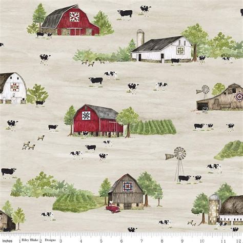 Barns Print Fabric Barn Quilts Farm Theme Fabric Riley - Etsy