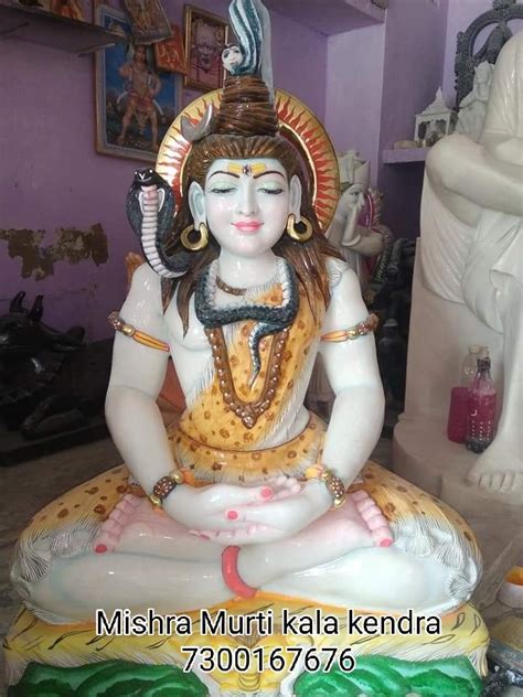 Painted Hindu White Marble Shankar Ji Statue For Temple Size 3 Feet