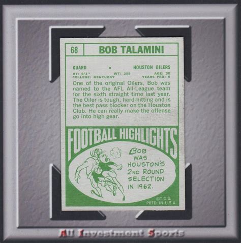 1968 Topps BOB TALAMINI 68 NM MT Houston Oilers Sharp Corners TD89