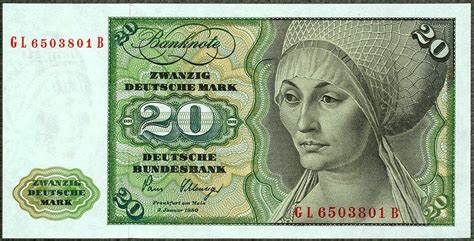 German Banknotes 20 DM Deutsche Mark Banknote Issued By The Deutsche