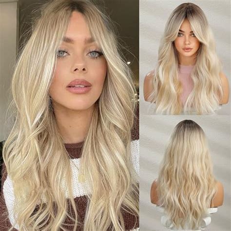 Amazon Long Blonde Highlight Wavy Wig Middle Part Ombre Blonde