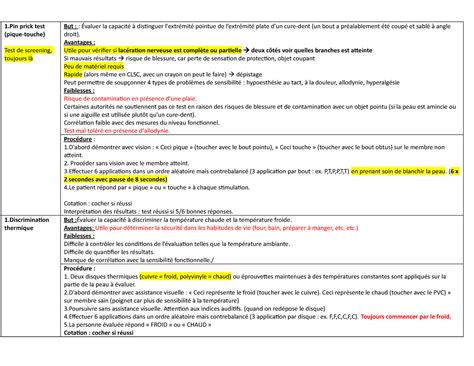 Mati Re Examen Bilan Sensibilit Prick Test Pique Touche Test De