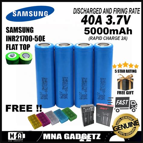 SAMSUNG 50E INR 21700 5000MAH 3 7V 40A Flat Top Lithium Ion