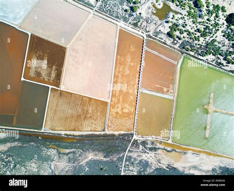 Aerial Panoramic Birds Eye View Nature Reserve Of Santa Pola Salt Lakes