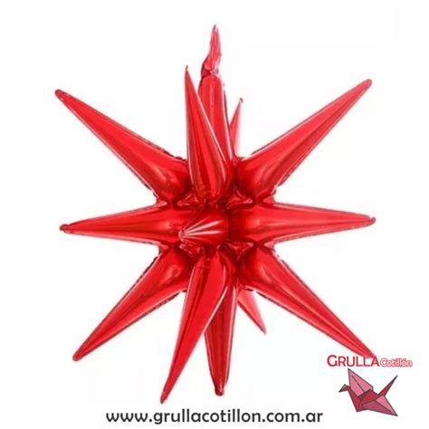 GLOBO ESTRELLA 14 PUNTAS ROJO GRULLA COTILLÓN