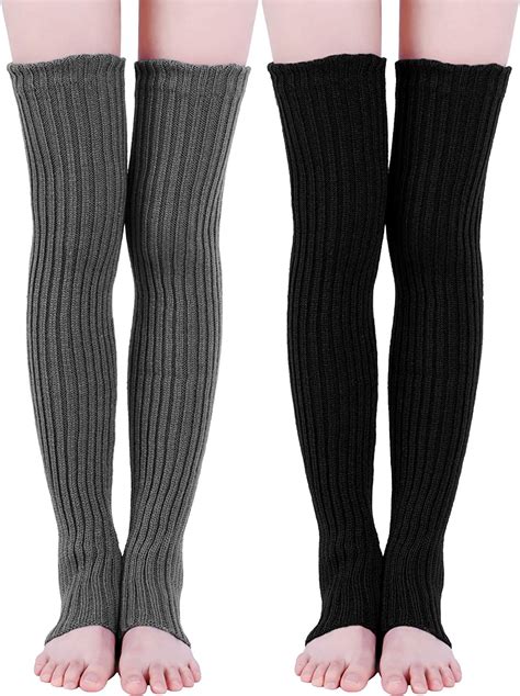 Sumind 2 Pairs 275 Inch Long Knit Leg Warmers Over Knee Winter Leg Warmers High Footless Knee