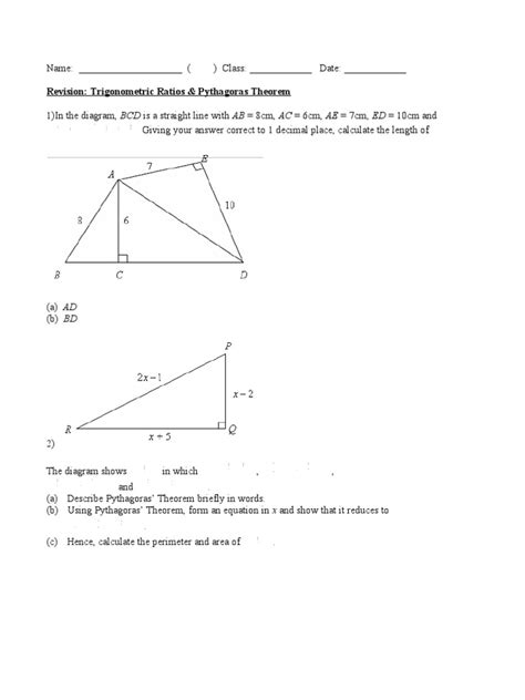 Pythagoras Theorem And Trigonometry Ratios Revision Triangle