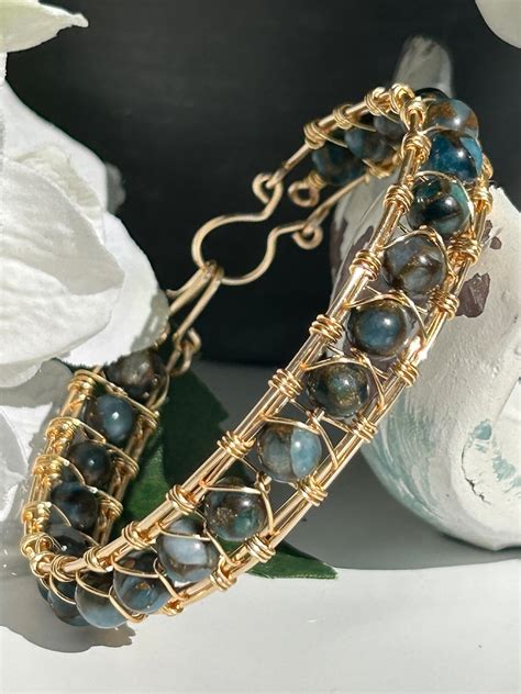 Boho Light Blue Imperial Jasper Gemstone Bangle Bracelet Etsy