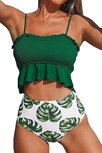 Cupshe Women S High Waist Bikini Swimsuit Ruffle Two Piece Bathing Suit