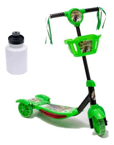 Kit Patinete Dinossauro C Cestinha E Led Garrafinha Ml