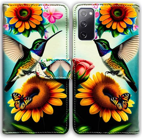 Bcov Galaxy S20 Fe 5g Case Green Hummingbird Butterfly Leather Flip Phone Case