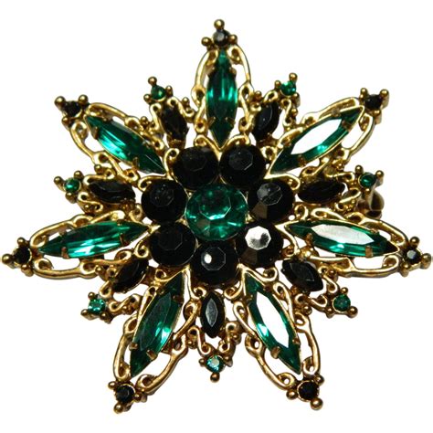 Gorgeous Emerald Green Rhinestone Brooch From Theopulentowl On Ruby Lane