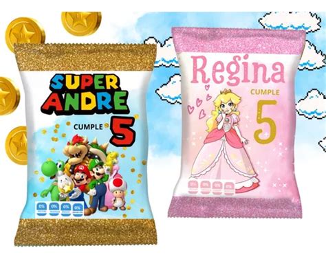 Bolsas De Papas Personalizadas chip Bags Mario Y Peach 60pz Envío gratis