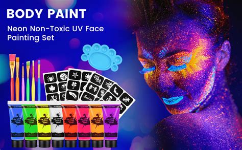 AOOWU Ultraviolet Glow Face Body Paint Set 8 Colors UV Blacklight Neon