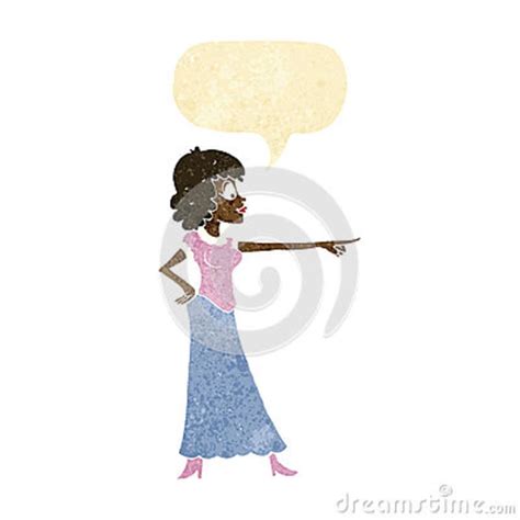 Cartoon Woman Pointing Finger With Speech Bubble Stock Illustration