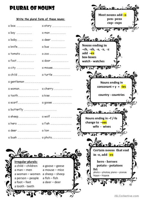 109 Plural Nouns Irregular Plurals English Esl Worksheets P