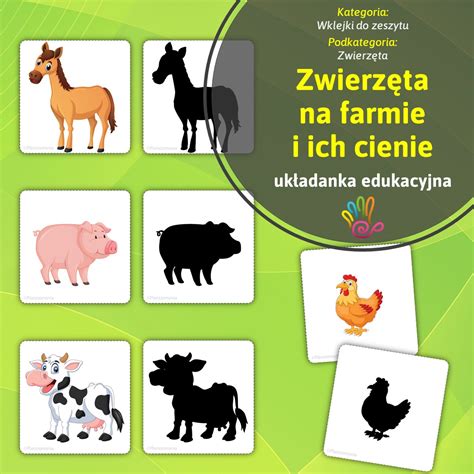 Zwierzęta Na Farmie I Ich Cienie Układanka Edukacyjna Dla Dzieci