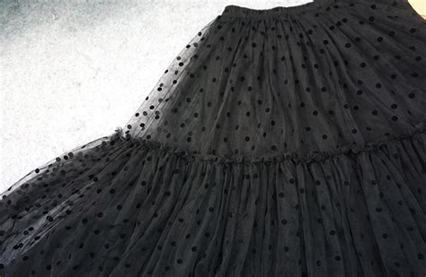 Black Tulle Midi Skirt Women A Line Black Polka Dot Midi Tulle Skirt