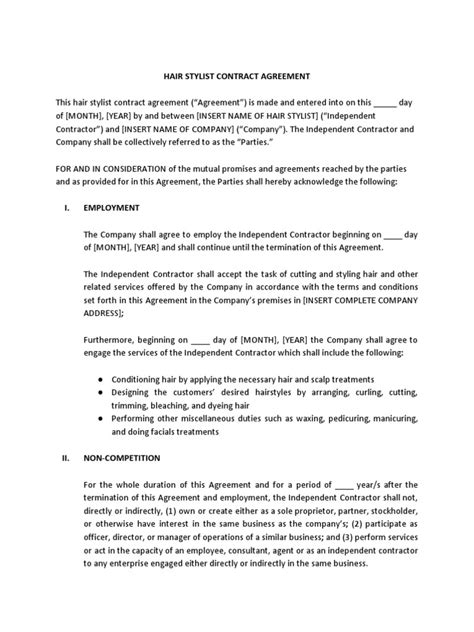 Hair Stylist Contract Template Pdf Breach Of Contract Independent Contractor