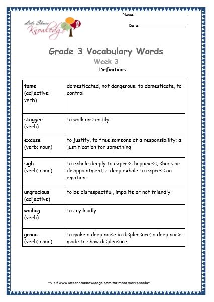 Grade 3 Vocabulary Worksheets Week 3 Lets Share Knowledge