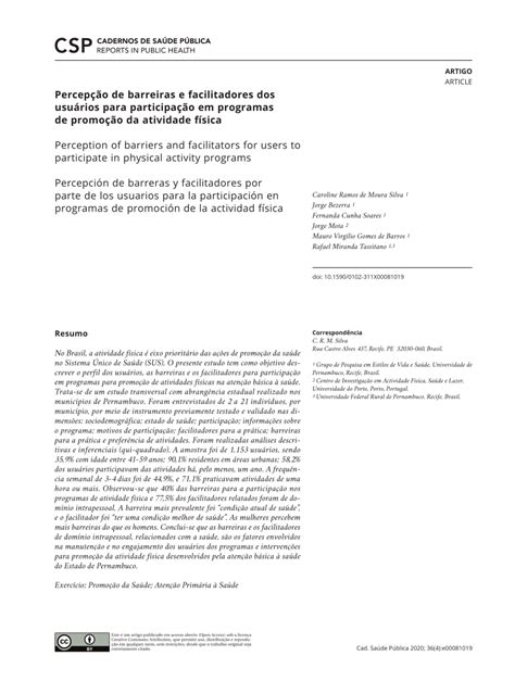 Pdf Percep O De Barreiras E Facilitadores Dos Usu Rios Para