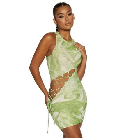 Naked Wardrobe Tied Up In Paradise Mini Dress In Tropical Long Sleeve