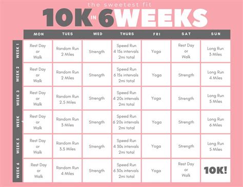 6 Week 10K Training Plan The Sweetest Fit 10k Training Plan