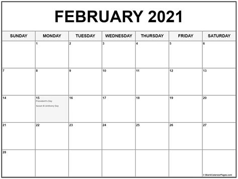 February Calendar 2021 With Holidays Printable February 2021 Calendar