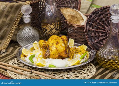 Arabic Roasted Chicken with Rice `Mandi` Stock Image - Image of lunch ...