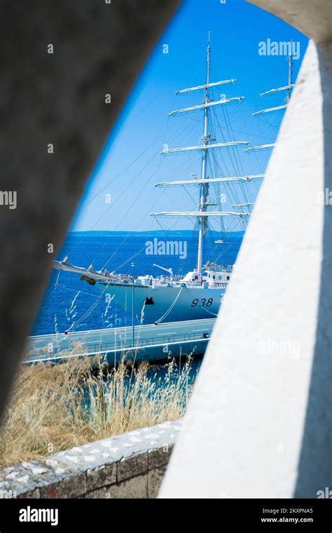 The Algerian National Navy Sail Training Ship El Mellah Docks At Port