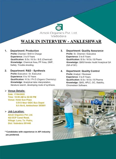 Amoli Organics Pvt Ltd Walk In Interview For Production QA QC R D