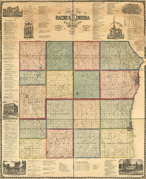 Map Of Map Of Racine And Kenosha Counties Wisconsin Wi 1873 Etsy