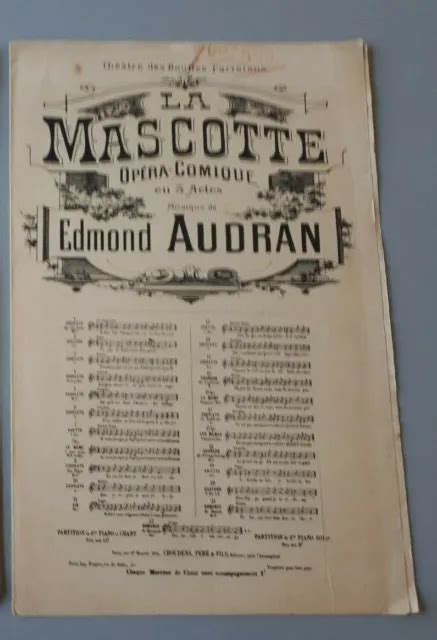 Ancienne Partition De Chansons La Mascotte Op Ra Comique En Actes